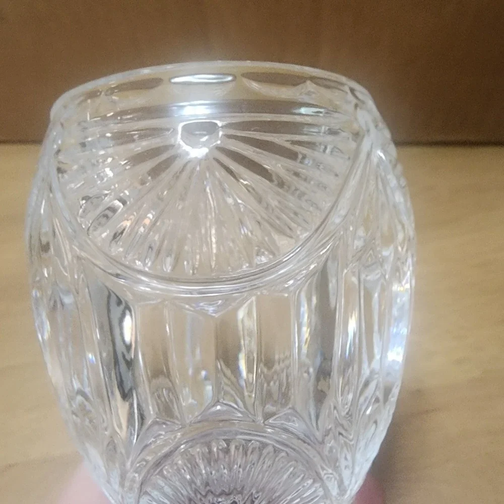 Vintage Crystal Clear Industries Fan Pattern Footed Votive Glass Candleholder